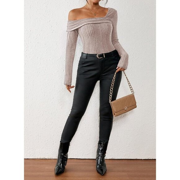 Women’s Off The Shoulder Long Sleeve Knit Sweater Top Drop Shoulder Fashion - Picture 6 of 6